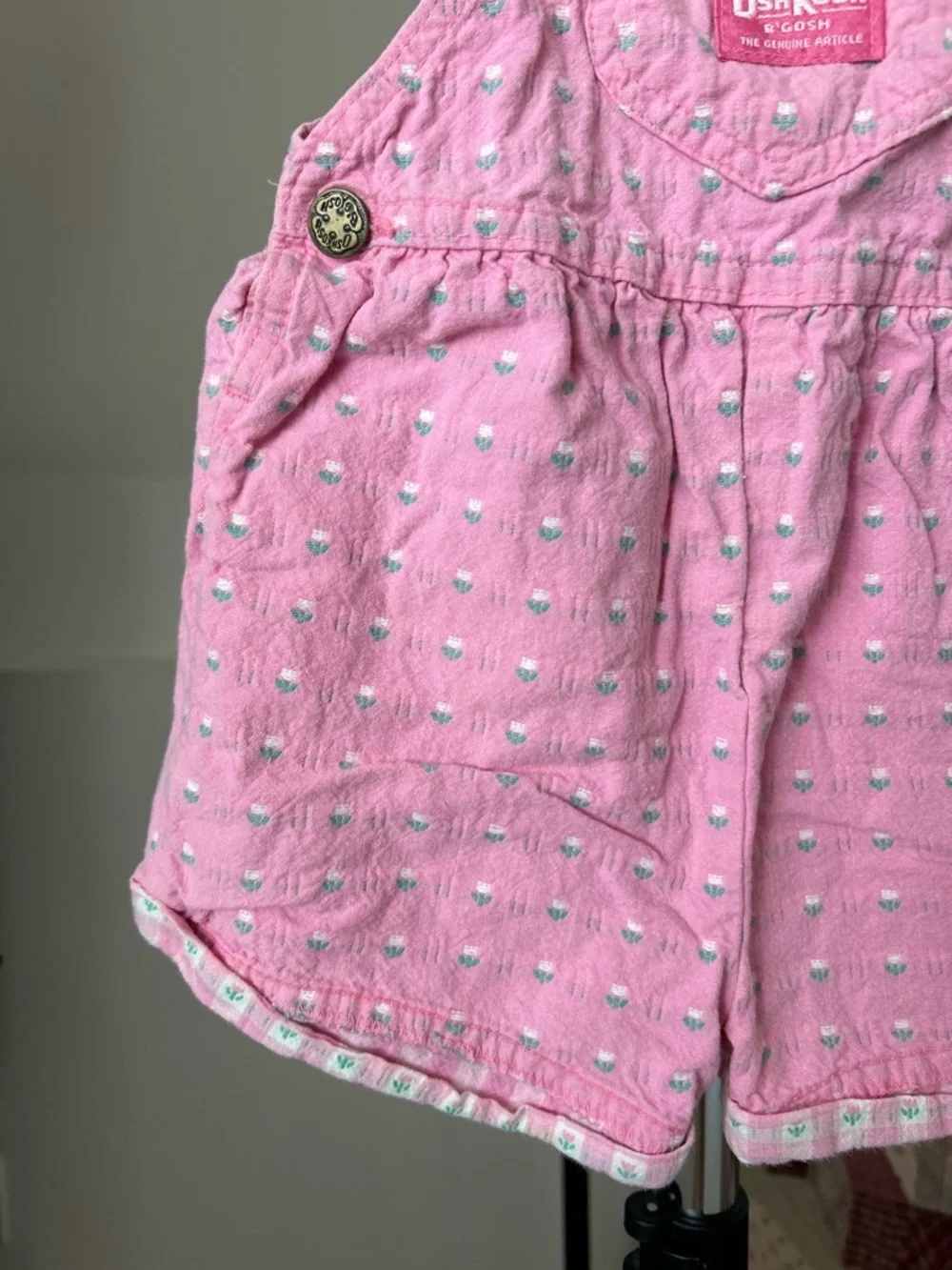 Vintage Osh Kosh Floral Shortalls Romper Pink